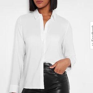 EXPRESS Relaxed Satin Portofino Shirt - White - Medium